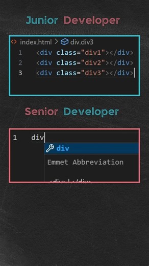 Junior Developer vs Senior Developer. #programming #coding #html #css #javascript #dsa #webdeveloper