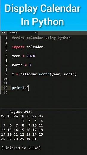 Display calendar using Python #python #progamming