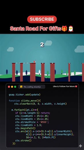 Saurabh Kumar Patel on Instagram: "🎄 Watch this amazing Santa Road Game Animation made using JavaScript & Canvas! Is short video me aap dekhenge kaise coding se ek fun Christmas-themed game banaya ja sakta hai 🎅🎁 Agar aap JavaScript, Game Development, GSAP animations ya creative coding seekhna chahte ho, to channel ko Subscribe karna mat bhoolna 🔔 💻 Learn Coding with Fun 🚀 Beginner to Advanced Concepts 📌 Follow Coding With Saurabh for more coding shorts #CodingWithSaurabh #JavaScript #Jav