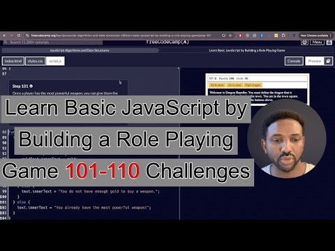 Learn JavaScript the Fun Way: Create a Role-Playing Game with FreeCodeCamp 101-110 Challenges.