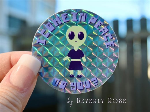 Alien Girl Sticker Holographic Prism Transparent Glossy Waterproof Vinyl Cute Weird Funny Space Quote Water Bottle Laptop Journal Phone Case - Etsy