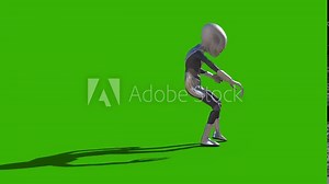 Gray Alien Walkcycle Injured Loop Side Green Screen 3D Rendering Animation 4K