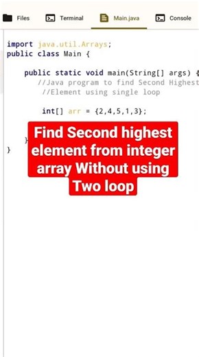😎Find the Second Largest Element in the given array without using two loops🔥 #java #javaprogramming