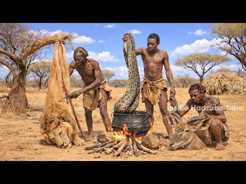 When African Hadzabe Hunters Hunt Giant Pythons And Cook In The African Wilderness