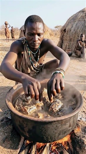 Real African Tribal Feast 😱 Cooking and Eating Massive Python Snake! #tribalfood #africantribe