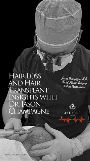 Jason Champagne, M.D. on Instagram: "This week, we’re diving into the topic of hair loss, hair transplantation, and hairline restoration. I’m revisiting my conversation with Faraz Khan on @antiaginghacks podcast. In this episode, we discuss: • Why hair loss happens in both men and women • The latest insights on treatments, including exosomes and transplantation • How individualized planning ensures natural, lasting results Stay tuned over the next few days as I walk through patient stories, surg