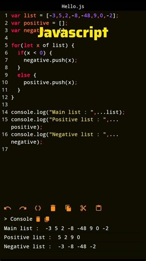 Separating positive and negative number from array in javascript #javascript #viral #shortvideo