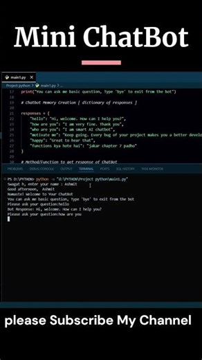 Create a Chat bot mini project using python program #coding #python #shorts #miniproject #trending