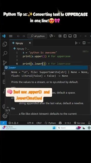 Python Tip: Convert String to Uppercase & Lowercase in 1 Line! 🔠💻 #coding #programming#learnpython