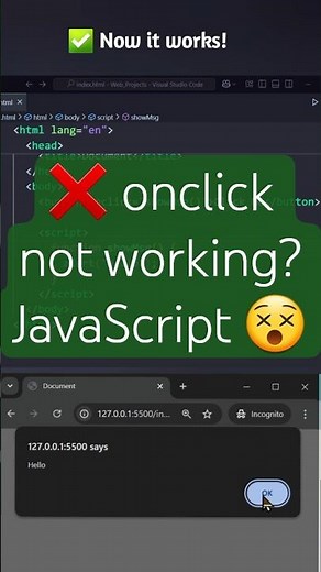 Onclick not working 😕 JavaScript | Solve Code Error | #javascript #shorts