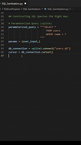 If you work with relational databases in Python, preventing SQL injection attacks is the bare minimum when it comes to security. Don't DIY the solution - use the gold standard for input sanitization: parameterized queries. | Thom Code