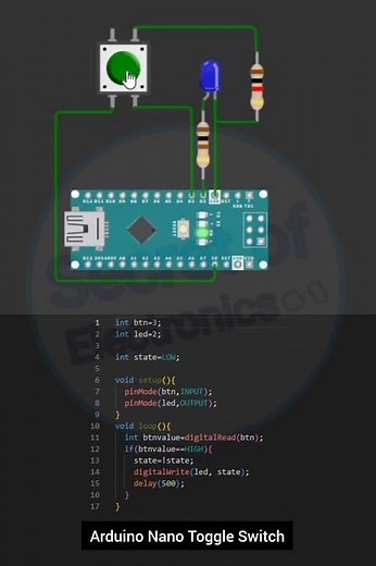 Arduino Nano Toggle Switch Using Push Button and LED