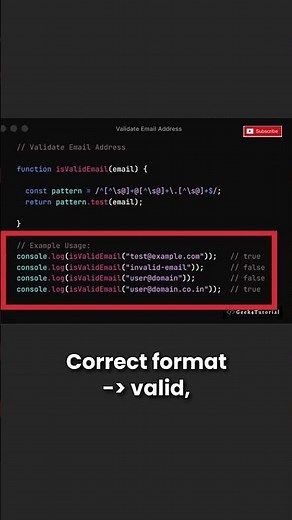 How to Validate Email in JavaScript Using Regex | Quick JS Tip #javascript #shorts