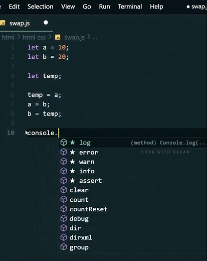 swap two variable in javascript program | javascript #coding #javascript