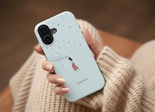 コズミックガールUFOスマホケース、ミニマリストエイリアンアート、頑丈な保護 - Etsy 日本