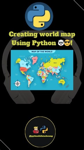pythonfullstackcamp on Instagram: "Show a world map in Python 🌍 — quick, clean, and reusable. Learn how to plot with GeoPandas/Matplotlib or build interactive maps with Folium/Plotly. Save this for your next data- world map python plot world map python display world map using python code python map visualization tutorial geopandas world map example folium world map interactive plotly choropleth world map python matplotlib basemap world map python geospatial mapping interactive world map python