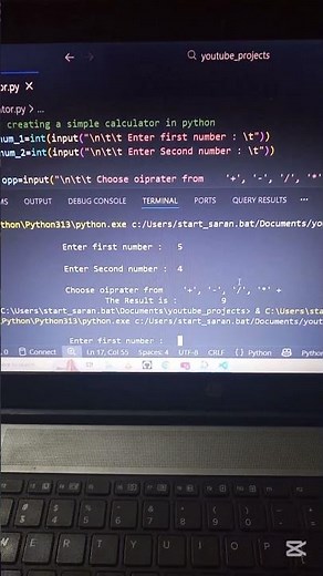 # A simple Calculator in python 🤠#coding #paython