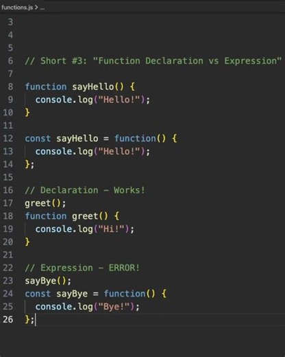 Function Declaration vs Function Expression - what's the REAL difference? 🤯 #coding #javascript