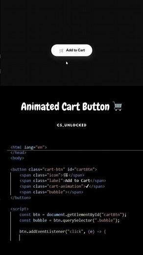 Animated Cart Button 🛒✨ Smooth Add-to-Cart UI | HTML CSS JS | ‪@cs_unlocked‬ #viral #shorts #coding