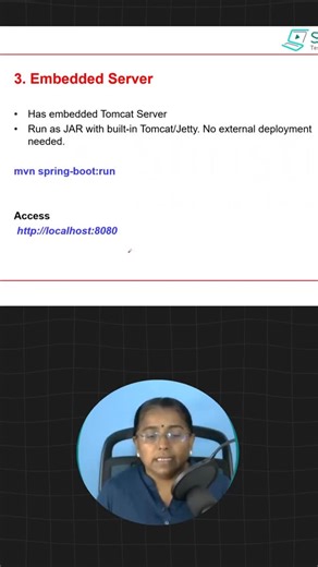 Shristi Tech Academy | Spring Boot Embedded Server You don’t need to deploy WAR files anymore — Spring Boot comes with built-in Tomcat/Jetty. Just run: mvn... | Instagram