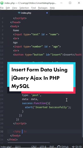 Insert Form Data Using jQuery Ajax In PHP MySQL #jquery #ajax #php #mysql #phpmysql #mysqldatabase #javascriptprogramming #coding #programming #htmljavascript #javascript #mysqltutorial #programmingtutorial #codingtutorial #backend #phpdeveloper #javascripts #database #databasedevelopment