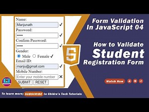 Form Validation in JavaScript Part 4 - How to Validate Complete Student Registration Form in JS Video Lecture | Crash Course for Software Development (English)