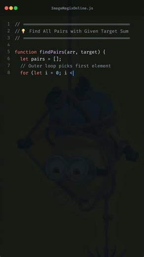 Find All Pairs with Target Sum in JavaScript #javascriptinterview