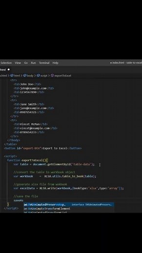 🔥 Convert HTML Table to Excel 🔥 #shorts #html #excel
