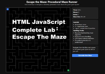 HTML5 JavaScript Complete Lab Grades 6-12 Escape the Maze Procedural Maze Runner