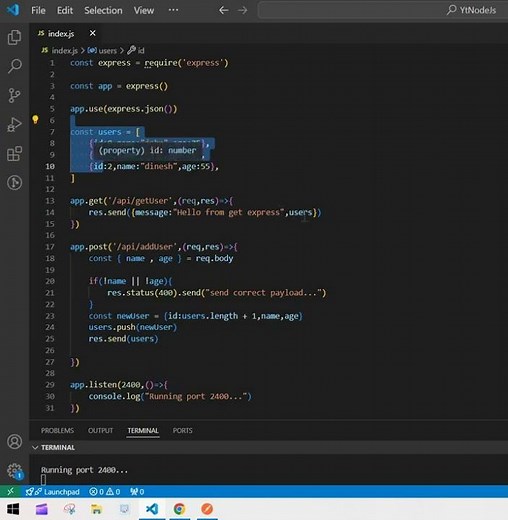 Create API using Express js in Node js