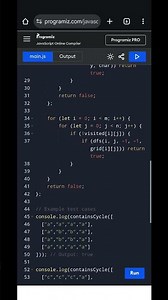 JavaScript Program to Detect Cycle in a 2D Grid | DFS Algorithm Explained Step by Step