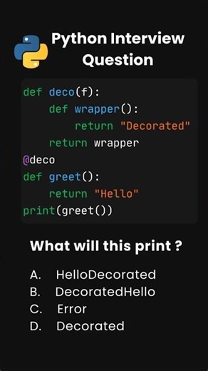 Day 30 | Python Interview Questions | Decorator Trick: Why “Hello” Disappears! 😱 #python #coding