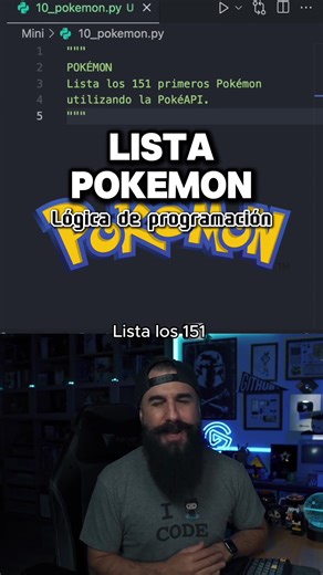 🚀 MINI RETO: LISTA POKÉMON Ejercicio para mejorar tu lógica de programación resuelto en Python, pero válido para cualquier otro lenguaje. 💡 Lista los 151 primeros Pokémon utilizando la PokéAPI. → La PokéAPI es una API pública y gratuita que proporciona acceso a una base de datos completísima de información relacionada con el universo Pokémon. Permite realizar consultas mediante solicitudes HTTP y devolver los datos en formato JSON, facilitándote la integración de esta información el proyecto q