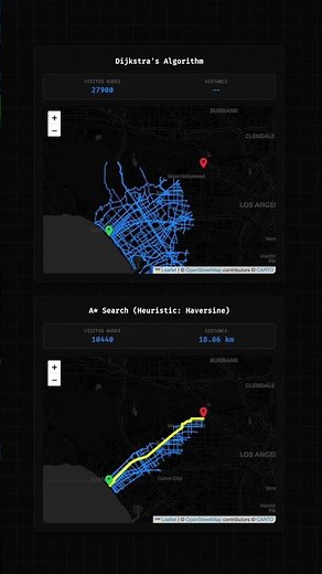 (Real Map) Dijkstra's Algorithm vs. A* Search