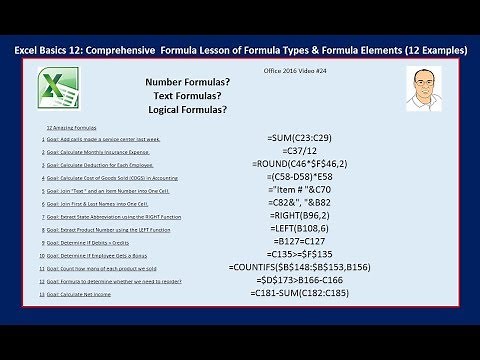 Excel Basics 12: Complete Formula Lesson of Formula Types & Formula Elements 12 Examples