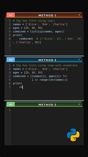 Zip-Two-Lists-via-3-Methods #combine