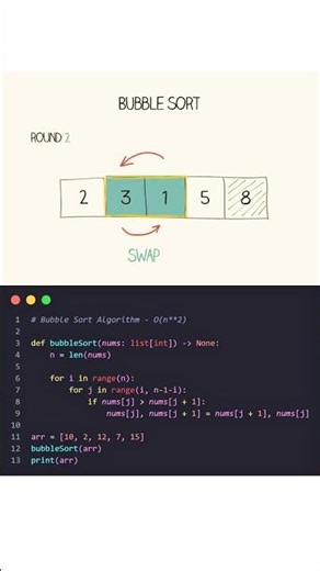 Bubble Sort Algorithm Simplified 🤫 #python #coding