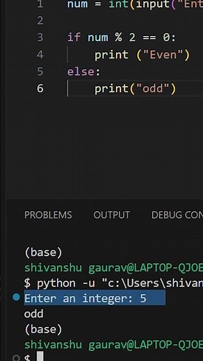 how to find even or odd number in python ( python for beginners ) #python #shorts