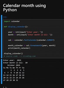 Calendar month using Python | Python Coding