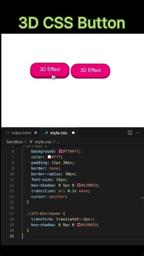 3D CSS Button using HTML And CSS #shorts