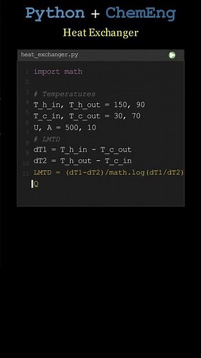 Python + Chemical Engineering: Heat exchanger counter current LMTD and Heat Transfer Calculation