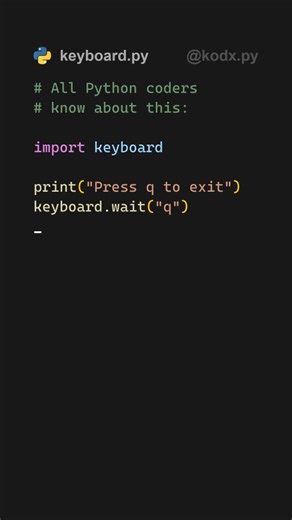 kodx | Creator & Programmer on Instagram: "Using keyboard module in python! In this reel, we dive into the keyboard module in python. Make sure not to enciunter any bugs! #pythonviral #codingmeme"