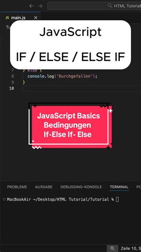 JavaScript Basics: Bedingungen in JavaScript #javascript #lernenmittiktok #lernen #programmieren #code