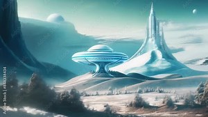 alien structure building in desert art animation - new 4k stock video joyful colorful footage AI