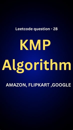 Govind Pothuraju on Instagram: "👉 Comment “CODE” if you want solutions in C++, Java & Python Day 67/200: KMP Algorithm — Pattern Searching (LeetCode 28) ⚡ Learn the KMP (Knuth–Morris–Pratt) Algorithm to find the first occurrence of a pattern in a string efficiently. ⚡ Improves brute-force string matching from O(n·m) to O(n + m) using the LPS array. Follow @codewith_govind for 200 days of DSA 🚀 #Day67DSA #KMPAlgorithm #StringMatching #LeetCode28 #PatternSearching #LPSArray #StringProblems #DSA 