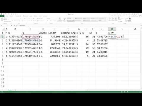 Bearings and Distances from Northings and Eastings in Excel