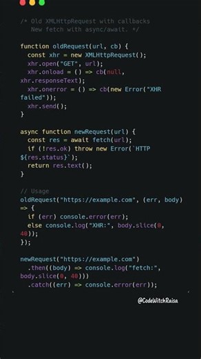 Obsolete JS: XMLHttpRequest vs modern fetch #coding #javascript #shorts