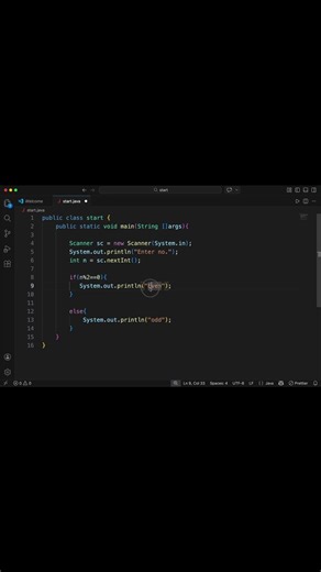 Java Even or Odd Program 🔥 | User Input in Java #shorts #java a #programming #coding