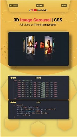 3D Carousel in 60 Secs? 🤯 (Pure HTML/CSS) #css #html #cssanimation