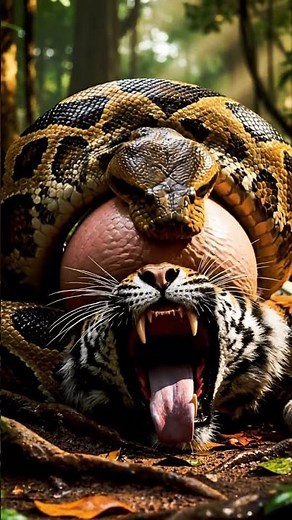 Giant Python Swallows Tiger Whole - Shocking Wildlife Moment Caught on Camera 🐍